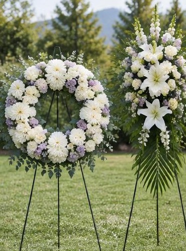 Wreaths and standing tributes